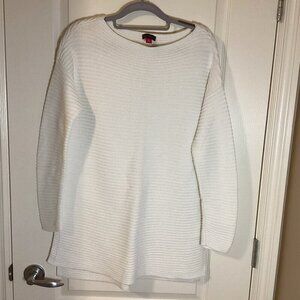 Vince Camuto Women's White Knit Sweater Tunic Boatneck Oversized Size M Long